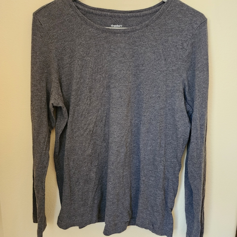 Soft Simple Long Sleeved Tee Shirt Top Gray XL Capsule Wardrobe Minimalist